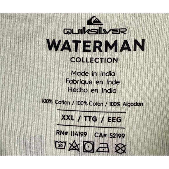 Quiksilver Waterman Collection Mens XXL T-Shirt Light Green 100% Cotton - Picture 9 of 10